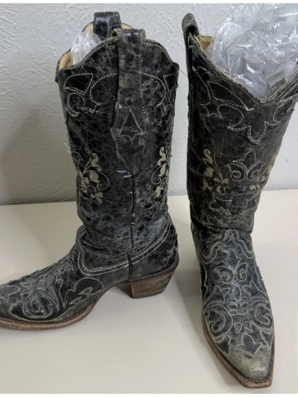 Corral 5.5 C1198 Black Lizard Inlay Cowgirl Western Boots Snip Toe Distress - Picture 4 of 13